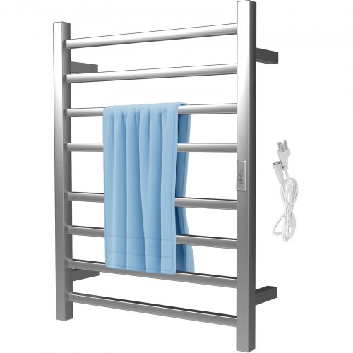 VEVOR Heated Towel Rack Towel Heater Warmer 8-Bar Polishing Brushed Steel Silver