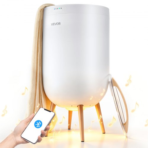 Vevor Towel Warmers for Bathroom with Bluetooth Speaker and Ambient Light, Rapid Heated Towel Bucket, Auto Shut Off, 4 Adjustable Timer, Fits Oversized Towels, Blankets, Bathrobes, for Women, White