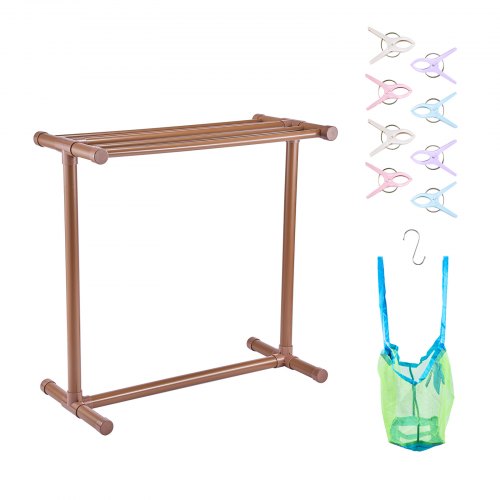 

VEVOR Towel Rack, 5 Bars Outdoor PVC Towel Holder, Floor Standing Pool Towel Hanger Stand with Clips, Bag & Hook, Outdoor Indoor Quilt Drying Rack Organizer, Ideal for Poolside, Bathroom, Spa, Brown