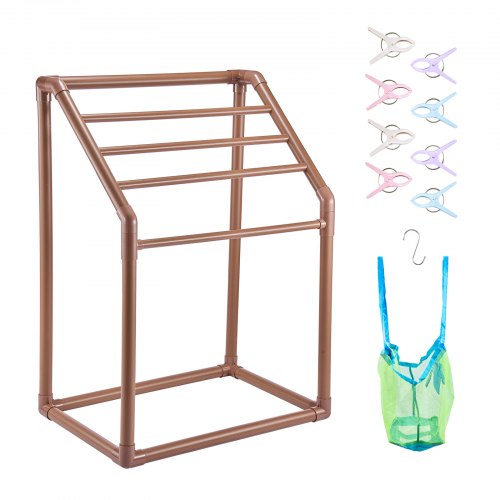 

VEVOR Towel Rack, 5 Bars Outdoor PVC Towel Holder, Freestanding Pool Towel Hanger Stand with Clips, Bag & Hook, Outdoor Indoor Quilt Drying Rack Organizer, Ideal for Poolside, Bathroom, Spa, Brown