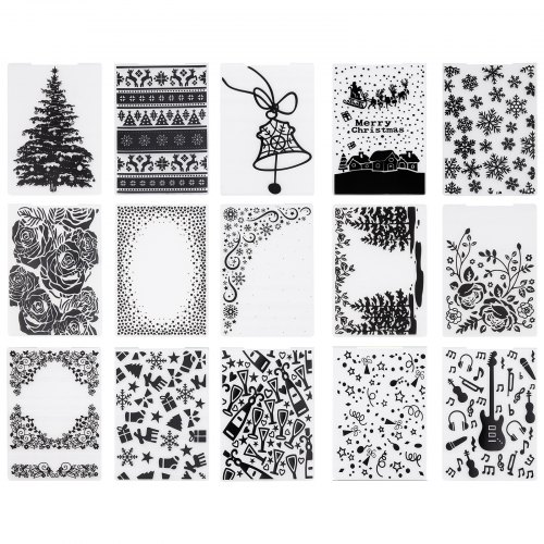 VEVOR Embossing Folders, 15 Pieces, 4.13 x 5.83 in, Background Embossed Plates for VEVOR Die Cutting and Embossing Machine, PP Plastic Embossed Stenci