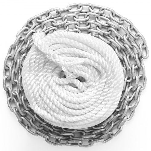 

VEVOR Windlass Anchor Rode and Chain, 5/16" x 15' Boat Anchor Chain and 1/2" x 200' Nylon Rope, 2373 lbs. WLL/7120 lbs. BS, Galvanized Anchor Lead Chain and Nylon 3-Strand Rope for Boat Anchor System