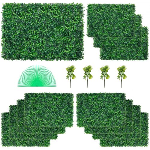 VEVOR 12PCS 24"x16" Artificial Boxwood Panels for 31 SQ Feet, Boxwood Hedge Wall Panels,Artificial Grass Backdrop Wall 1.6", Privacy Hedge Screen UV Protected for Outdoor Indoor Garden Fence Backyard
