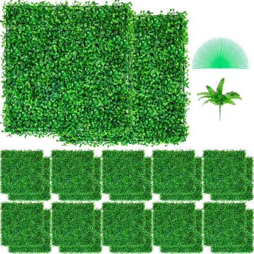 VEVOR Grass Wall Artificial Boxwood Panels, 24PCS 10" x 10", Topiary Hedge Plant w/ UV Protection, Privacy Fence Screen for Outdoor Indoor Garden Backyard Wedding Backdrop Decor