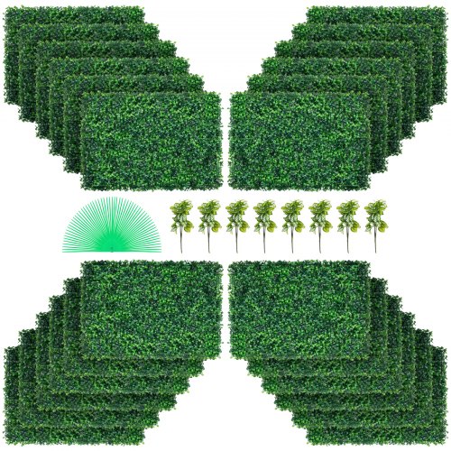 

VEVOR Artificial Boxwood Panel 24" X 16" UV 24pcs Boxwood Hedge Wall Panels Artificial Grass Backdrop Wall 4 cm Green Grass Wall, Fake Hedge for Decor Privacy Fence Indoor, Outdoor Garden Backyard