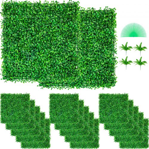 VEVOR Artificial Boxwood Panel UV 48pcs Boxwood Hedge Wall Panels Artificial Grass Backdrop Wall 10X10 4cm Green Grass Wall Fake Hedge for Decor Privacy Fence Indoor Outdoor Garden Backyard