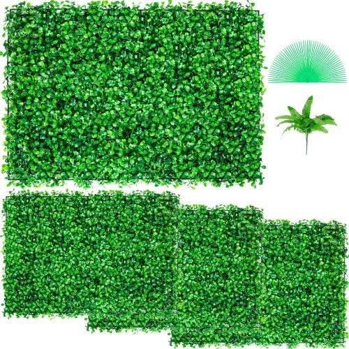 VEVOR 4PCS 24"x16" Artificial Boxwood Panels,Boxwood Hedge Wall Panels,Artificial Grass Backdrop Wall 1.6", Privacy Hedge Screen UV Protected for Outdoor Indoor Garden Fence Backyard