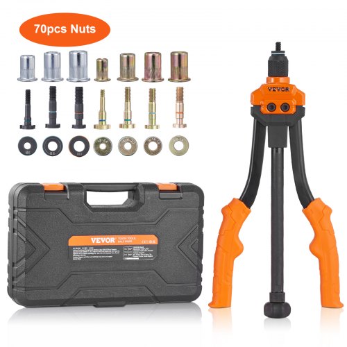VEVOR Rivet Nut Tool 14 in Rivnut Tool Kit with 7 PCS Metric and SAE Mandrels 70 PCS Assorted Rivet Nuts 1024 1420 M6 51618 M8 3816 M1