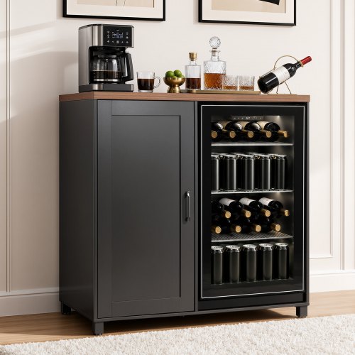 VEVOR Coffee Bar Cabinet with Mini Fridge Space, 39"W, Adjustable Shelves, for Home, Kitchen, Living Room, Liquor Wine Cabinets, Beverage Station with Door and Storage, Easy Assembly Fridge Stand