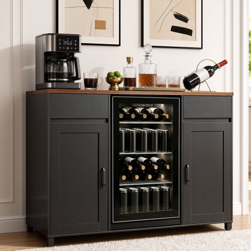 VEVOR Coffee Bar Cabinet with Mini Fridge Space, 53"W, Storage & Outlet, for Home, Kitchen, Living Room, Liquor Wine Beverage Station with 2 Drawers, 2 Doors, Adjustable Shelves, Countertop Storage