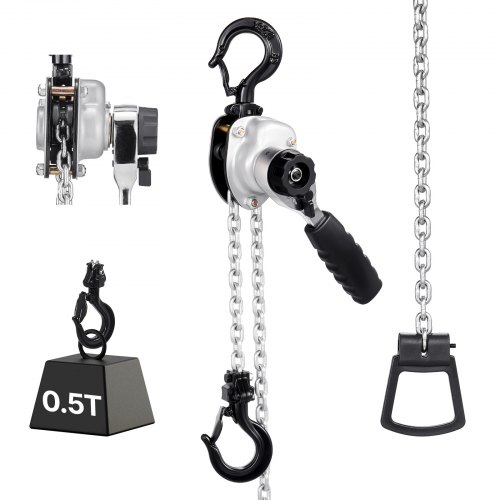 

VEVOR Manual Lever Chain Hoist, 1/2T 1100LBS Capacity Heavy Duty Come Along, 20FT Lift G80 Alloy Steel Chain With Dual Pawl Mechanical Brake,360°Rotating Hooks, for Warehouse Construction Garage