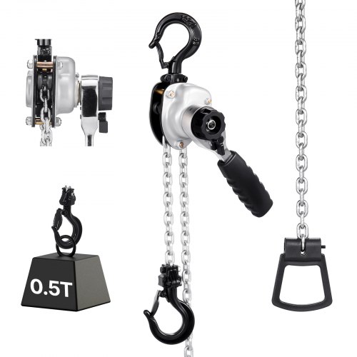 

VEVOR Manual Lever Chain Hoist, 1/2T 1100LBS Capacity Heavy Duty Come Along, 5FT Lift G80 Alloy Steel Chain With Dual Pawl Mechanical Brake,360°Rotating Hooks, for Warehouse Construction Garage