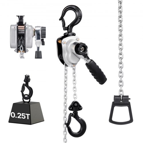 

VEVOR Manual Lever Chain Hoist, 1/4T 550LBS Capacity Heavy Duty Come Along, 5FT Lift G80 Alloy Steel Chain With Dual Pawl Mechanical Brake,360°Rotating Hooks, for Warehouse Construction Garage