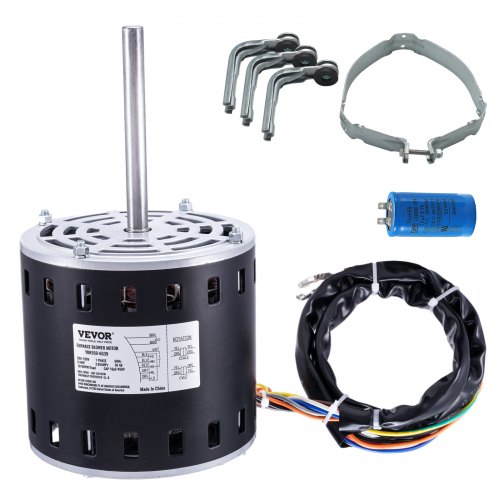 

VEVOR 3/4HP Furnace Blower Motor, 208/230V 3.85Amps, 1075RPM 5 Speeds, CW/CCW Rotation, 48 Frame 4.8" Shaft Length, 10μF/450V Capacitor + 11" Hold Hoop