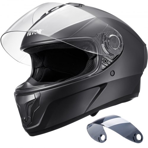 

VEVOR Motorcycle Helmet, Full Face, Adult Motocross Dirt Bike Helmet with Tinted and Clear Dual Visor, Motorbike Racing Street with Detachable Liner for Men & Women, DOT Approved, (Matte Black, XL)