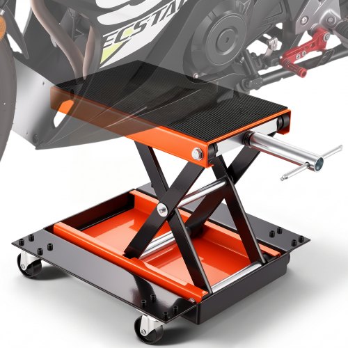 Vevor Motorcycle Lift, 1100 Lbs Motorcycle Lift Atv Scissor Lift Jack With Dolly & Hand Crank, Center Hoist Crank Stand With Wide Deck & Tool Tray For-image