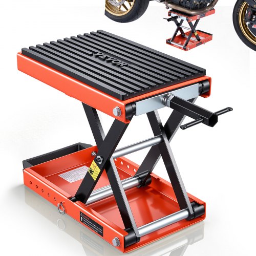

VEVOR Motorcycle Lift, 1500 lbs Motorcycle Scissor Lift Jack with Wide Deck & Lock Pin, 4.13"-13.77" Center Hoist Crank Stand, Steel Scissor Jack for Street Bikes, Cruiser Bikes, Touring Motorcycles