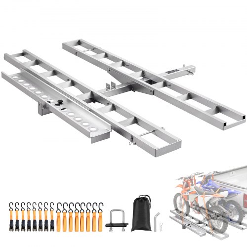 VEVOR Motorcycle Carrier, 2-Bike 600 LBS Aluminum Motorcycle Carrier Hitch Mount, Loading Ramp, Scooter Dirt Bike Trailer Hauler, Ratchet Straps and Stabilizer, for Car, Truck with 2" Hitch Receiver