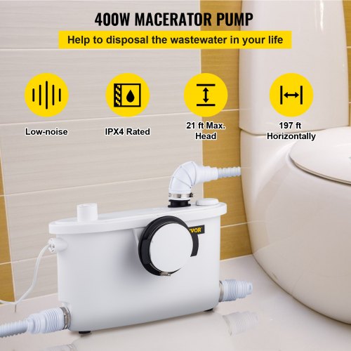 400W Sanitary Macerator Disposal Pump Unit Toilet Sink Shower Fully Automatic 