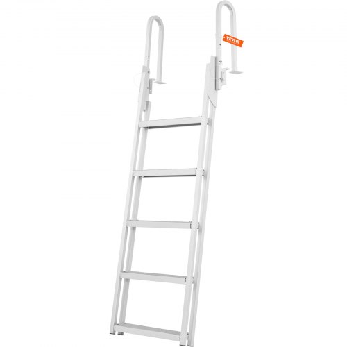 VEVOR Dock Ladder, Flip-Up 5 Steps, 350 lbs Load Capacity, Aluminum Alloy Pontoon Boat Ladder with 4 Wide Step & Nonslip Rubber Mat, Easy to Install for Ship/Lake/Pool/Marine Boarding