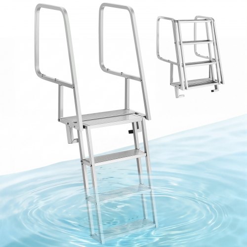 

VEVOR Flip-Up Dock Ladder, 4-Step, Heavy-Duty Aluminum Alloy Pontoon Boat Swim Ladder, with Non-Slip Wide Steps, 350 lbs Weight Capacity, Pull Rope Assist, Comfort Use for Lake Pool Marine Boarding