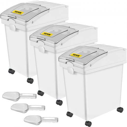 

VEVOR Ingredient Bin, 6.6 Gallons Capacity Ingredient Storage Bin, 3 Pcs/Set, PP Material Flour Bins On Wheels, White Shelf Ingredient Bin with Scoop and Sliding Lid, Commercial Storage Bins