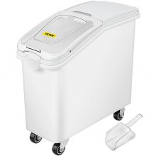 VEVOR Ingredient Bin 21 Gallon with Scoop, 400-Cup Capacity Commercial Ingredient Bin Stackable, White Mobile Ingredient Bin for Kitchen Storage