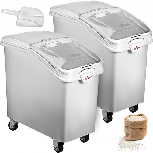 

2x Ingredient Bin With Casters 21 Gallon Food Safe Restaurant Kitchen Flour Bins