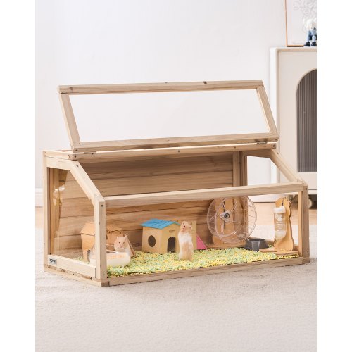 

Wooden Hamster Cage Habitat 32 in Clear Mice Rodents Small Animals Cage