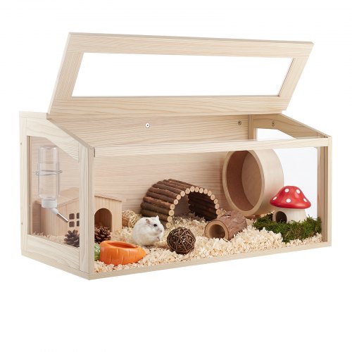 VEVOR Wooden Hamster Cage 31.9"x16.1"x16.1" 270° Viewing Hamster Habitat, Chewproof Acrylic Small An