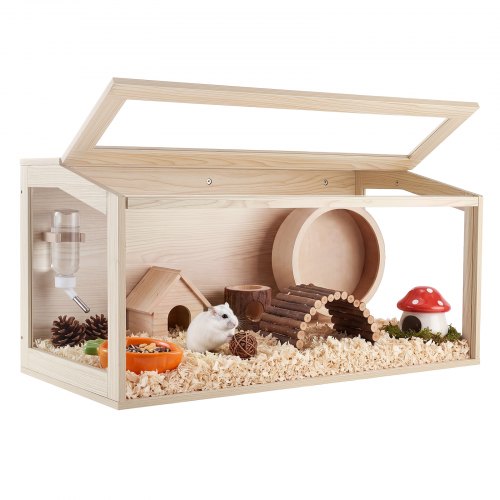 Vevor Wooden Hamster Cage 40.1"X20.4"X20.1" 270° Viewing Hamster Habitat, Chewproof Acrylic Small Animal Cage With Openable Top, Large Pet Enclosure F-image