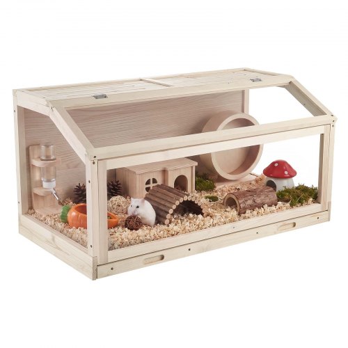 Vevor Wooden Hamster Cage 39.4"X20.5"X19.9" 270° Viewing Hamster Habitat, Chewproof Acrylic Small Animal Cage With Openable Top, Large Pet Enclosure F-image