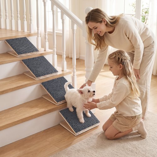 VEVOR Dog Ramp for Stairs 4 Pack 3.7"-5.7" Adjustable Foldable Pet Ramp, for Small Dogs & Short-Legged Pets, 3 Heights, 10.5" Long, Up to 30 lbs, Portable Wooden Stair Wedges with Non-Slip Surface