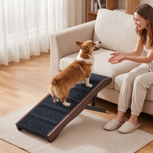 VEVOR Dog Ramp for Bed 12.6"-16.5" 4 Adjustable Height Foldable Pet Ramp, for Small & Senior Dogs to Get on Couch Sofa, 35" Long, Up to 200 lbs, Portable Wooden with Non-Slip Felt Surface & Handle