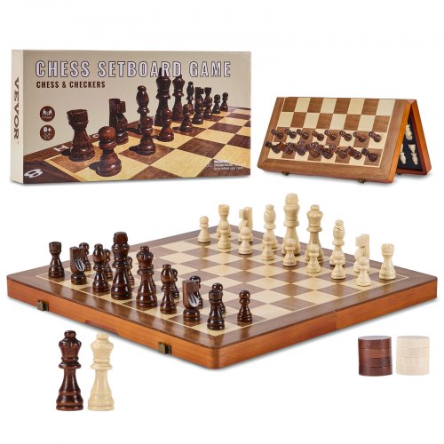 

VEVOR Magnetic Wooden Chess Set, 15 inch/38.1 cm 2-IN-1 Chess Checkers Game Set, Folding Chess Board Games for Adults Kids, 2 Queens Portable Travel Gift Chess Set for Tournament Professional Beginner