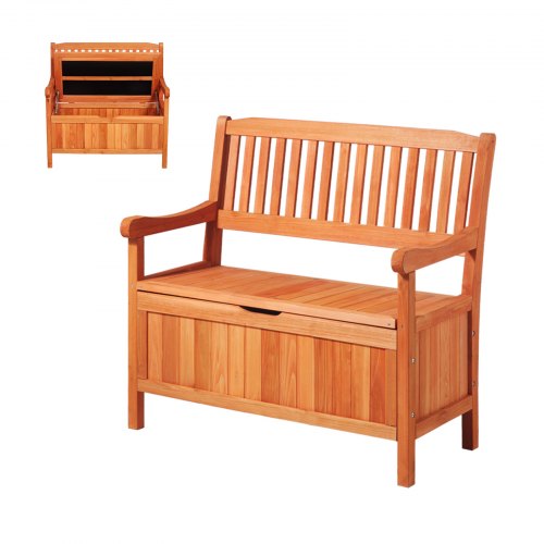 

VEVOR 2 Person Outdoor Wooden Storage Bench 33 Gal Porch Deck Box Waterproof