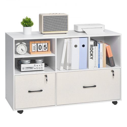

VEVOR 2 Drawer Wooden File Cabinet Mobile Filing Cabinet with Adjustable Shelves