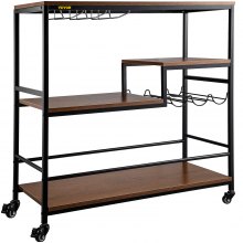 VEVOR Rustic Bar Cart, 3-Tier Industrial Bar Cart for Home, Bar Cart with Wine Rack & Glass Holders, 35.4 x 15.7 x 37.4 inches Home Bar & Serving Carts, Wine Cart on Wheels, Glass Bar Cart Brown