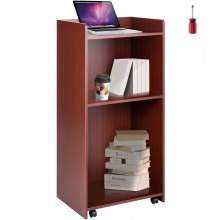 VEVOR Wood Podium, 2 x 4 FT, Lecterns and Podiums w/ 4 Rolling Wheels, Baffle Plate & Shelf, Easy Assembly Walnut Wood Lecterns for Church, Office, School, Home