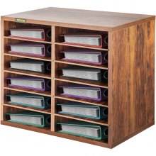 VEVOR Wood Literature Organizer File Sorter Paper Storage Holder 12 Slots Brown