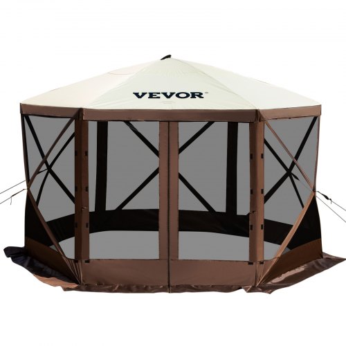 

VEVOR Camping Gazebo Tent, 10'x10', 6 Sided Pop-up Canopy Screen Tent for 8 Person Camping, Waterproof Screen Shelter w/Portable Storage Bag, Ground Stakes, Mesh Windows, Brown & Beige