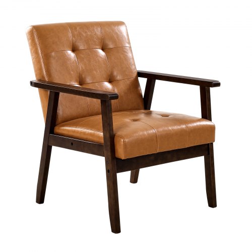 

Mid-Century Modern Accent Chair PU Leather Armchair with Solid Wood Frame