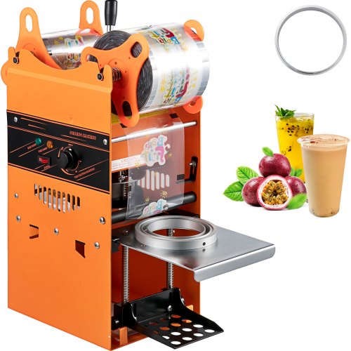 VEVOR Manual Tea Cup Sealer Machine, 300-500 Cup/h Manual Boba Tea Sealer Machine, Orange, 90/95mm Cup Diameter Cup Sealing Machine with Heating Technology for Bubble Milk Tea NFWY-802K110V2HKMV1