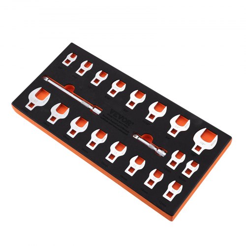 VEVOR Crowfoot Wrench Set, 3/8" Drive 20-Piece Crows Foot Wrench Set with 2 Extension Bars and EVA Tool Organizer,40CR Material with Mirror Chrome Fin