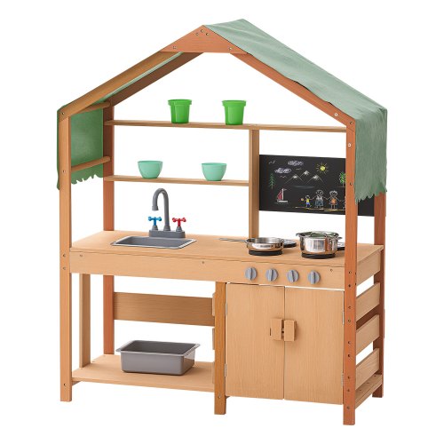 

Wooden Mud Kitchen Outdoor Toy Play Kitchen Set for Kids Pretend Playset