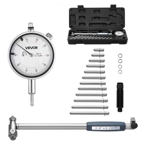 VEVOR Dial Test Indicator and Bore Gauge Measuring Tool Set, Dial Indicator 0.001 inch Accuracy, 2-6 inch Bore Range with Rod, Storage Case, Anvils for Industrial Machining Measurements