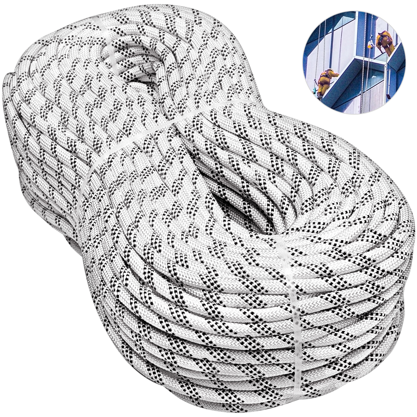 Durable Static Rope10.5mm 50m Robust Nylon Rope White With Black от Vevor Many GEOs