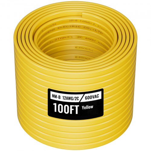 

VEVOR NM-B Wire, 12AWG/2C Non-Mettalic Residential Indoor Electrical Wire with Ground, PVC Sheathed High-Purity Copper Core Cable, for Outlets, Switches, Other Loads & Lighting Wiring Project(100 ft)