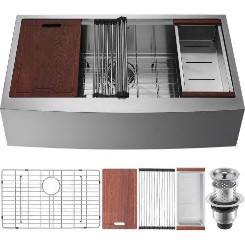 

VEVOR Farmhouse Kitchen Sink, 304 Stainless Steel Drop-In Sinks, Single Bowl Basin with Ledge & Accessories, Household Dishwasher Sinks for Workstation, Prep Kitchen, and Bar Sink, 30 inch