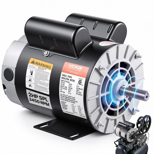 VEVOR 2HP SPL Air Compressor Electric Motor, 115/230V, 20/10 Amps, 56 Frame 3450RPM, 5/8" Keyed Shaft, 1.88" Shaft Length, Single Phase, CCW/CW (Facto